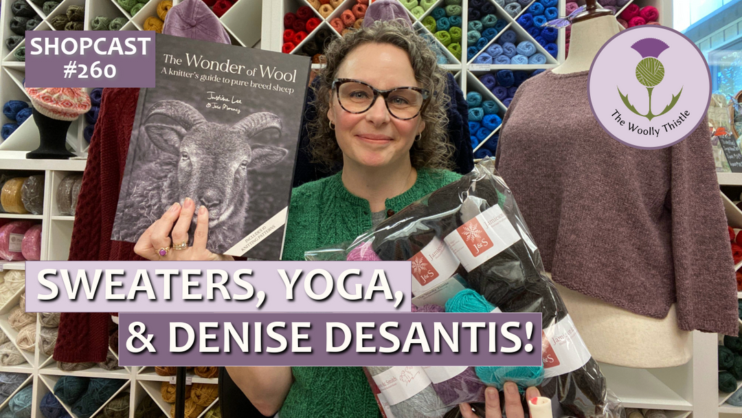 Shopcast #260 Sweaters, Yoga, & Denise Desantis! Woman holding products.