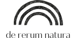 logo with rainbow lines with 'de rerum natura' text