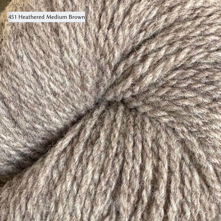 Hillesvåg Luna yarn in color 451 Heathered Medium Brown, warm heathered brown grey.