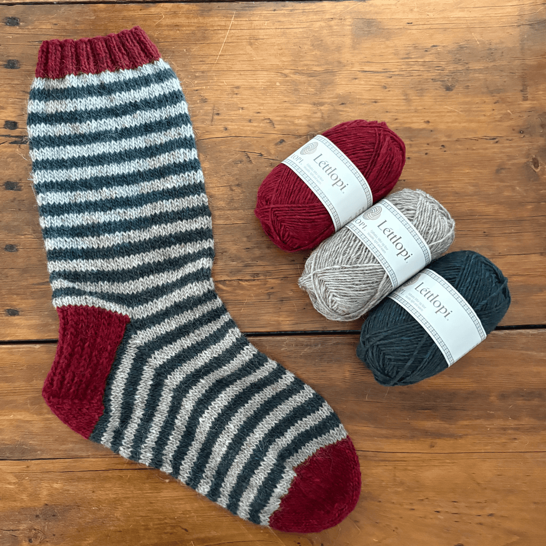Striped Christmas Stocking in Léttlopi by Jill Schroeder for The Woolly Thistle