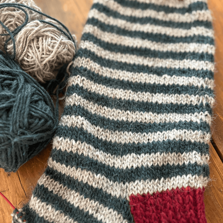 Striped Christmas Stocking in Léttlopi by Jill Schroeder for The Woolly Thistle
