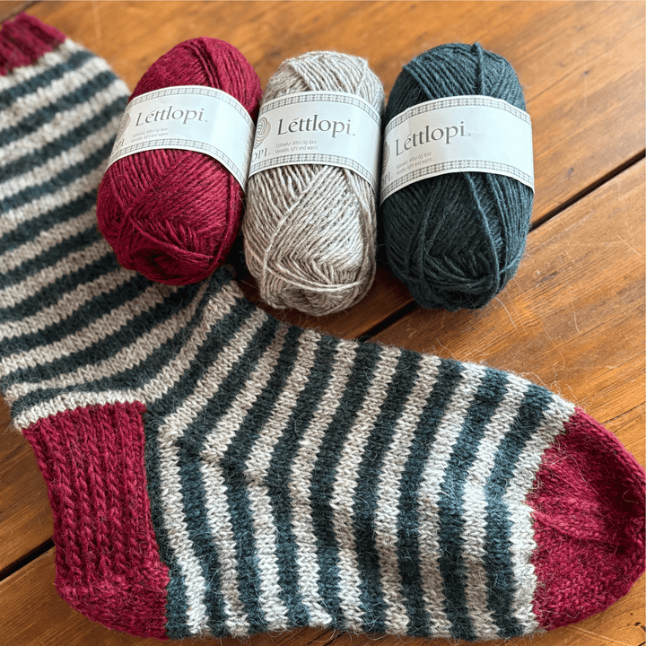 Striped Christmas Stocking in Léttlopi by Jill Schroeder for The Woolly Thistle