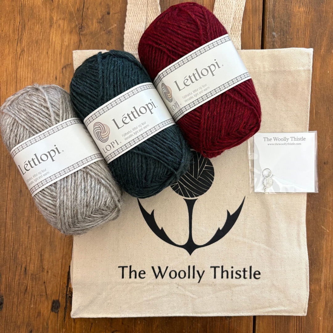 Striped Christmas Stocking in Léttlopi by Jill Schroeder for The Woolly Thistle