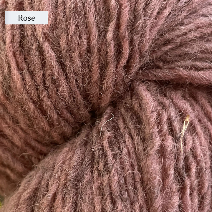 Lichen & Lace Rustic Heather Sport, a sport weight single-ply yarn, in color Rose, a warm light pink
