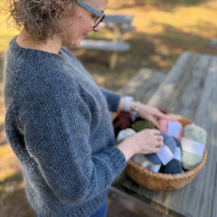 Vanilla's Big Sister Sweater by Corinne Tomlinson in Rauma Fivel and Plum