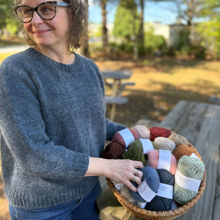 Vanilla's Big Sister Sweater by Corinne Tomlinson in Rauma Fivel and Plum