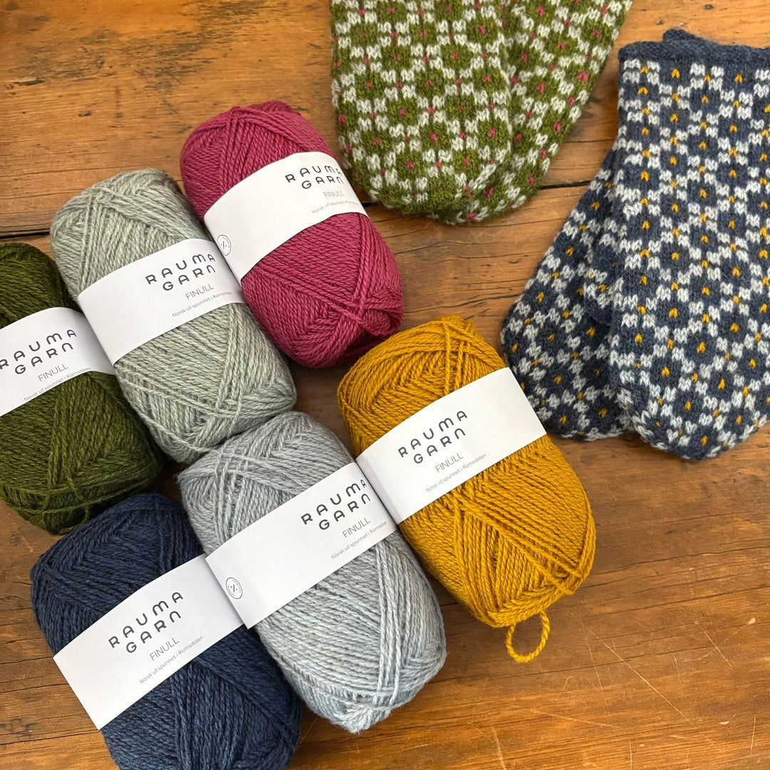Findhorn Mittens Kit by Corinne Tomlinson in Rauma Finullgarn