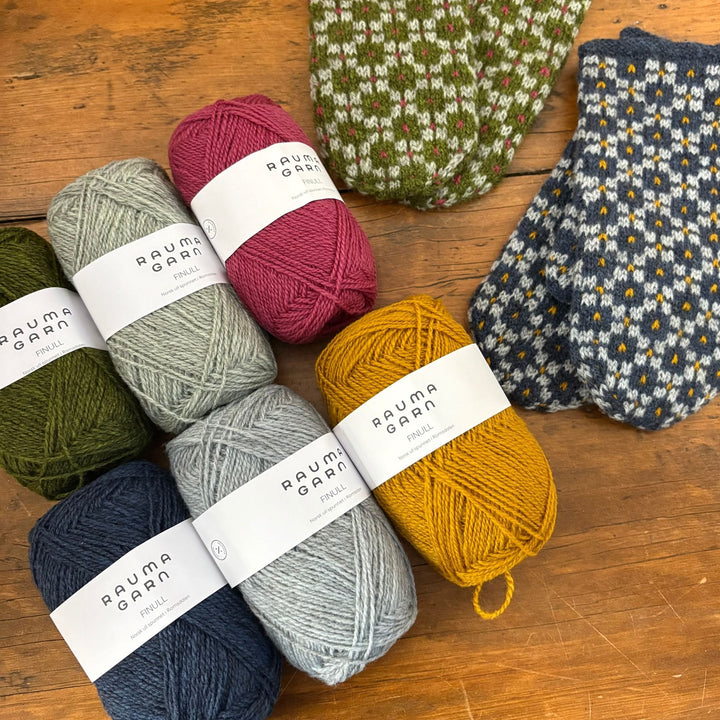 Findhorn Mittens Kit by Corinne Tomlinson in Rauma Finullgarn