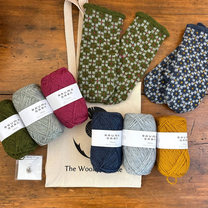 Findhorn Mittens Kit by Corinne Tomlinson in Rauma Finullgarn