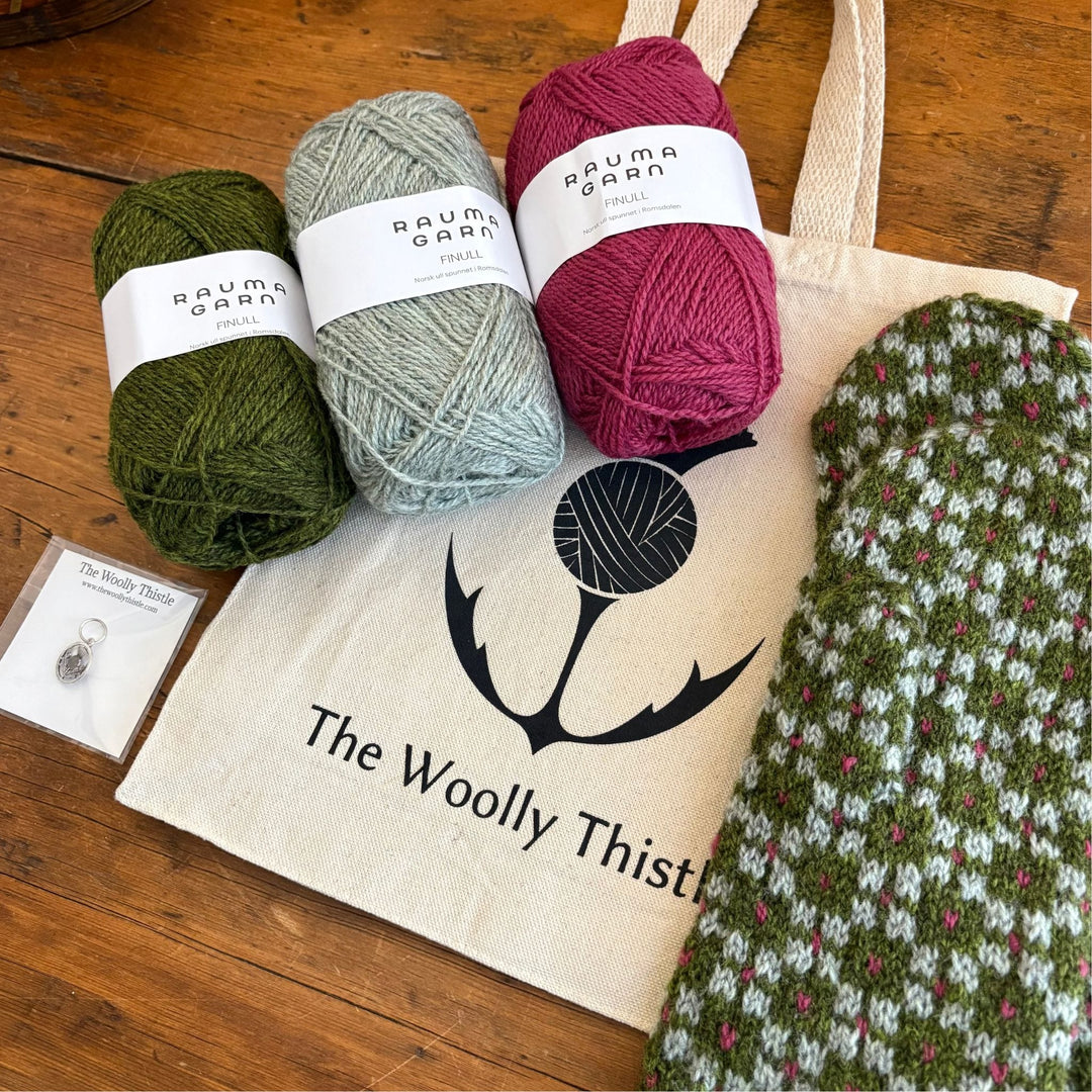 Findhorn Mittens Kit by Corinne Tomlinson in Rauma Finullgarn