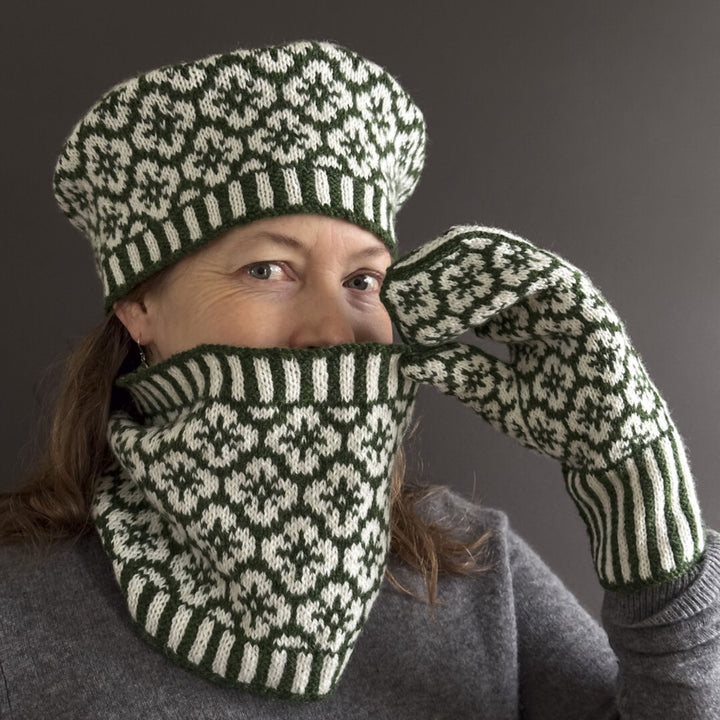 Galium Tam, Cowl, & Mittens by Virginia Sattler-Reimer in Rauma Finullgarn
