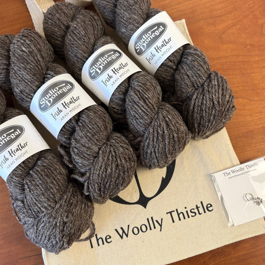 Fishamble St Irish Aran Cable Knit Scarf by Ryan Daniel Koenig in Studio Donegal Irish Heather