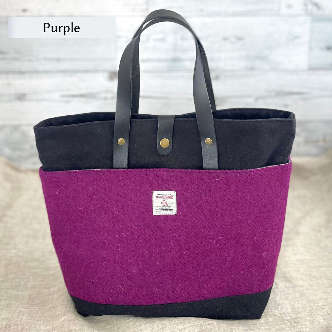 Navy & Orange Harris Tweed Spey Ladies Tote Handbag – Detachable Strap, Magnetic Closure, Multicolored