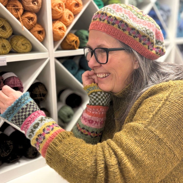 Dolly Mixtures Hat and Wristlets by Corinne Tomlinson in J&S 2ply