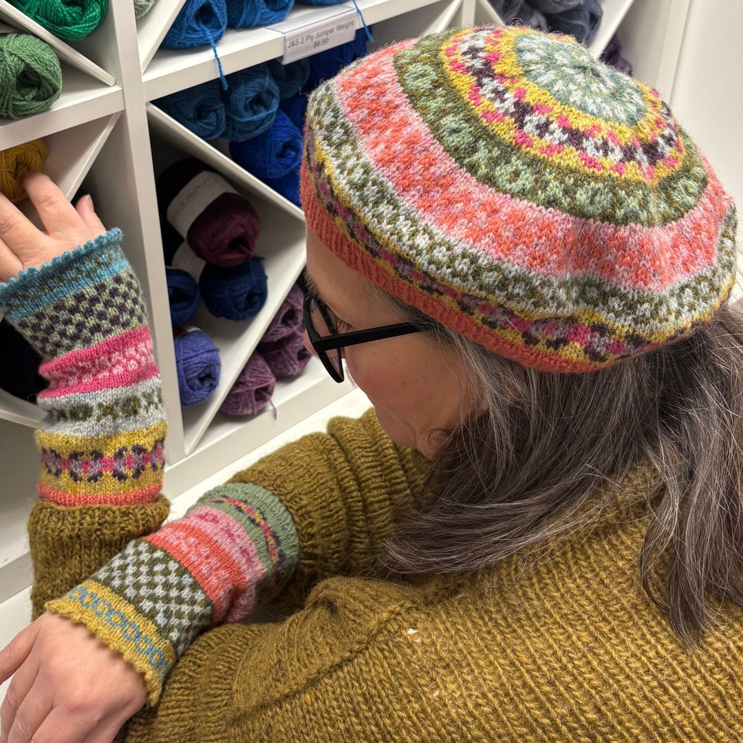 Dolly Mixtures Hat and Wristlets by Corinne Tomlinson in J&S 2ply