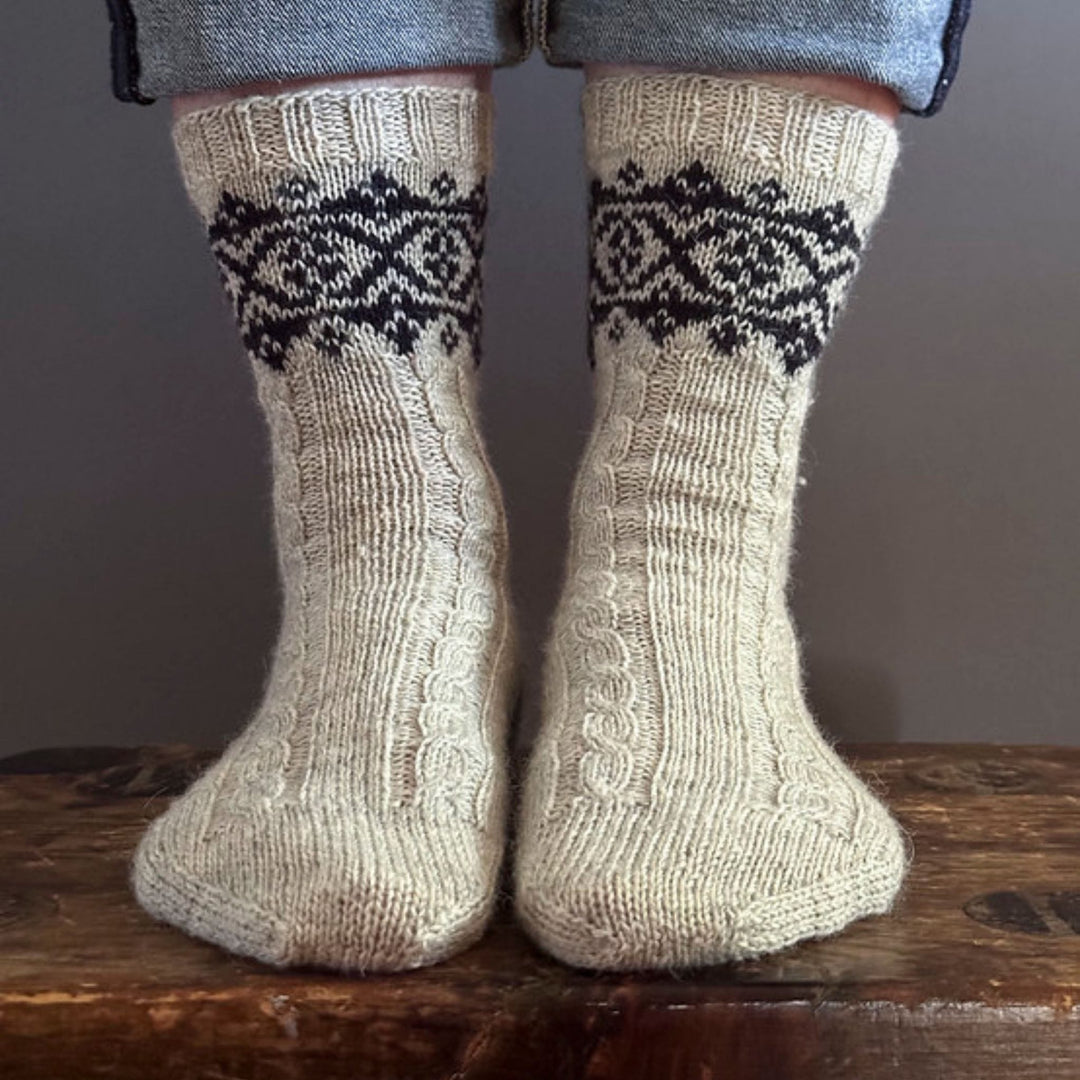 Sawtooth Mountains Socks in Rambler by Virginia Sattler-Reimer