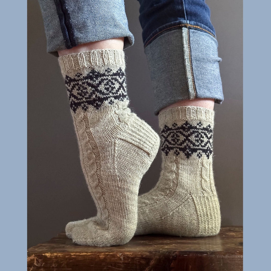 Sawtooth Mountains Socks in Rambler by Virginia Sattler-Reimer