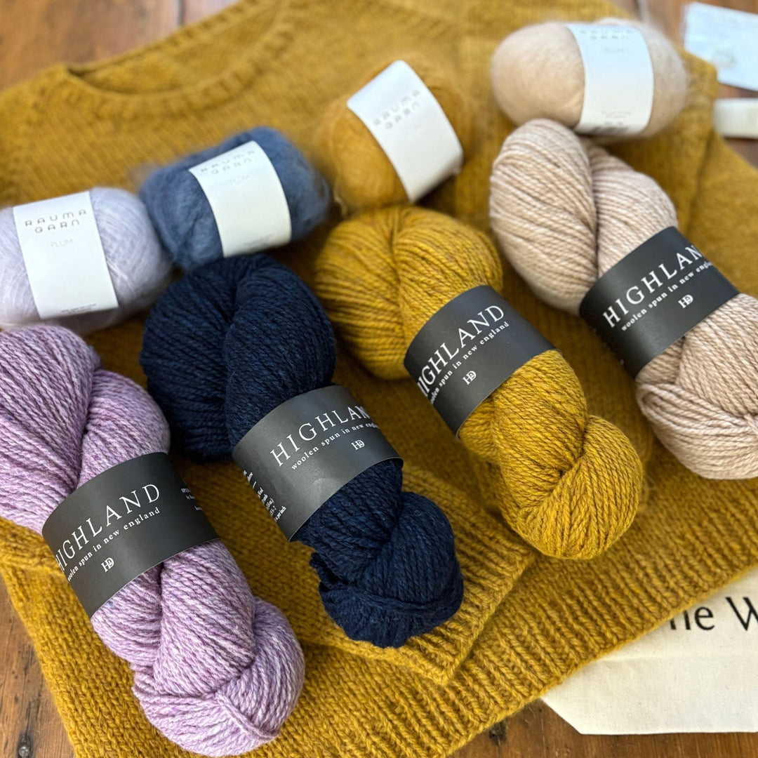 Vanilla's Big Sister Sweater by Corinne Tomlinson in Harrisville Designs Highland & Rauma Plum