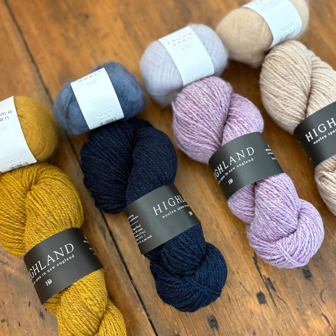 Vanilla's Big Sister Sweater by Corinne Tomlinson in Harrisville Designs Highland & Rauma Plum