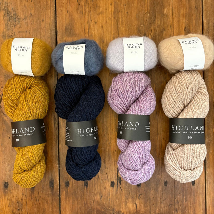 Vanilla's Big Sister Sweater by Corinne Tomlinson in Harrisville Designs Highland & Rauma Plum