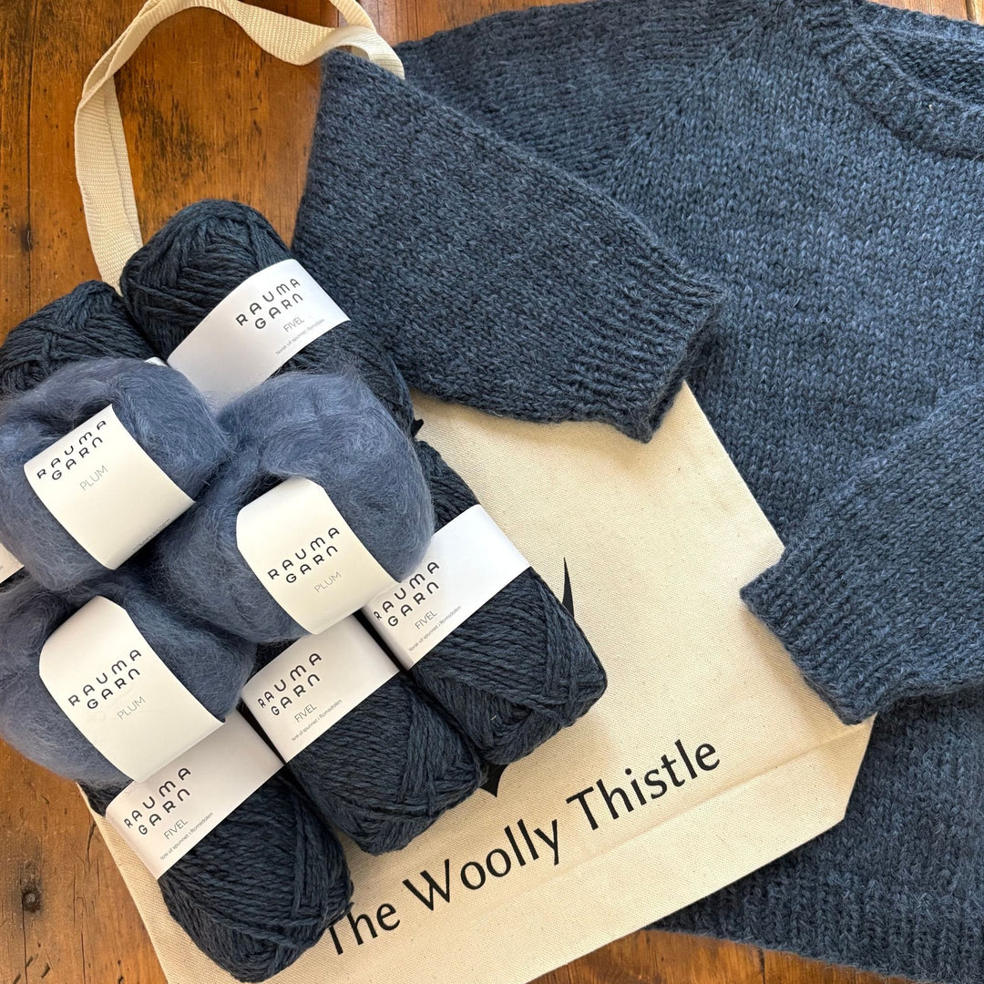 Vanilla's Big Sister Sweater by Corinne Tomlinson in Rauma Fivel and Plum