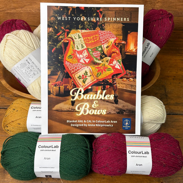 Baubles & Bows Blanket by Anna Nikipirowicz in ColourLab Aran