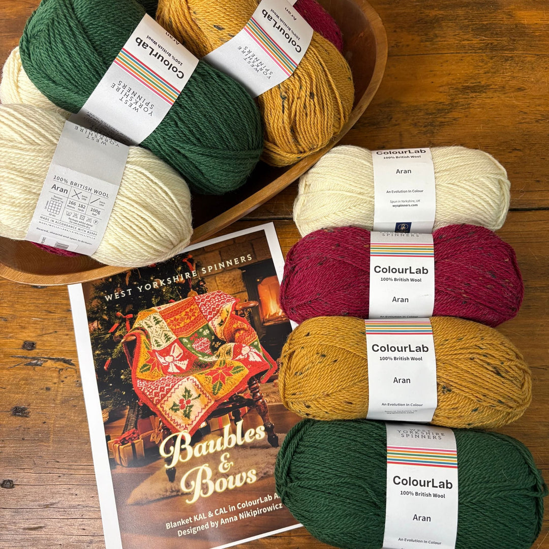 Baubles & Bows Blanket by Anna Nikipirowicz in ColourLab Aran