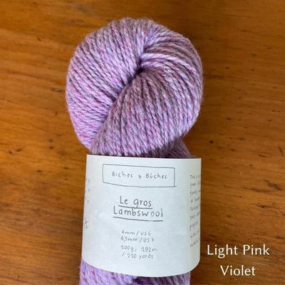 Skein of  Biches & Buches Les Gros Yarn in light pink violet color..