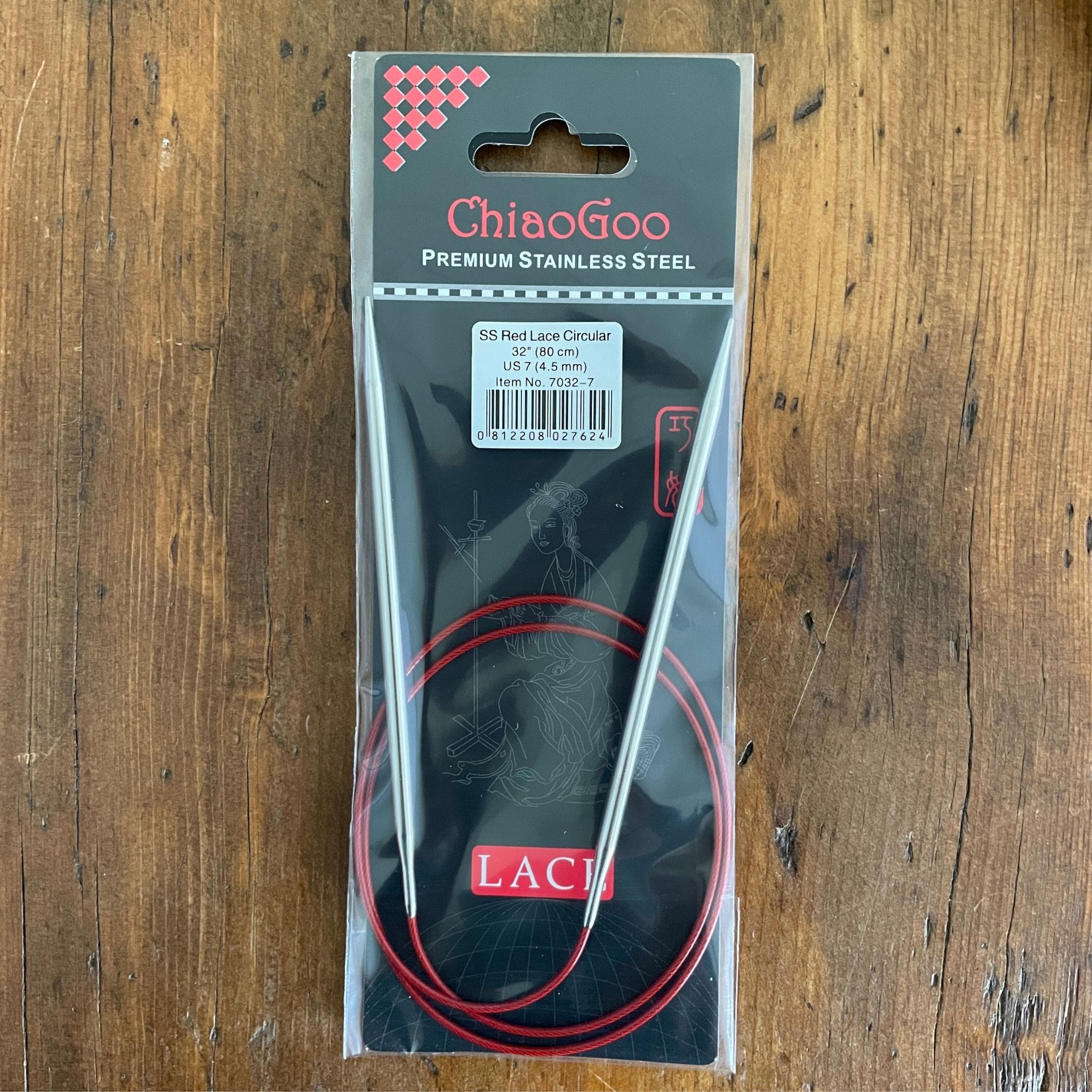 Chiaogoo Red Lace Stainless Circular Knitting Needles 32-size 7