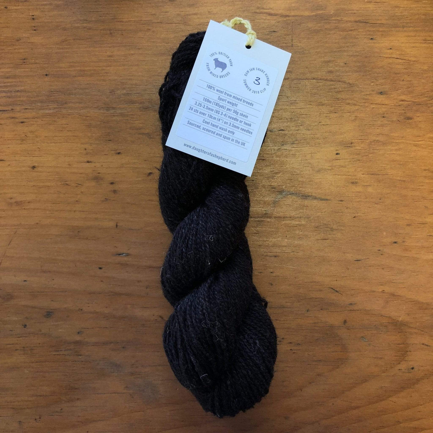 The Woolly Thistle Ram Jam Sport 2ply yarn from Daughter of a Shepherd in  Natural Black