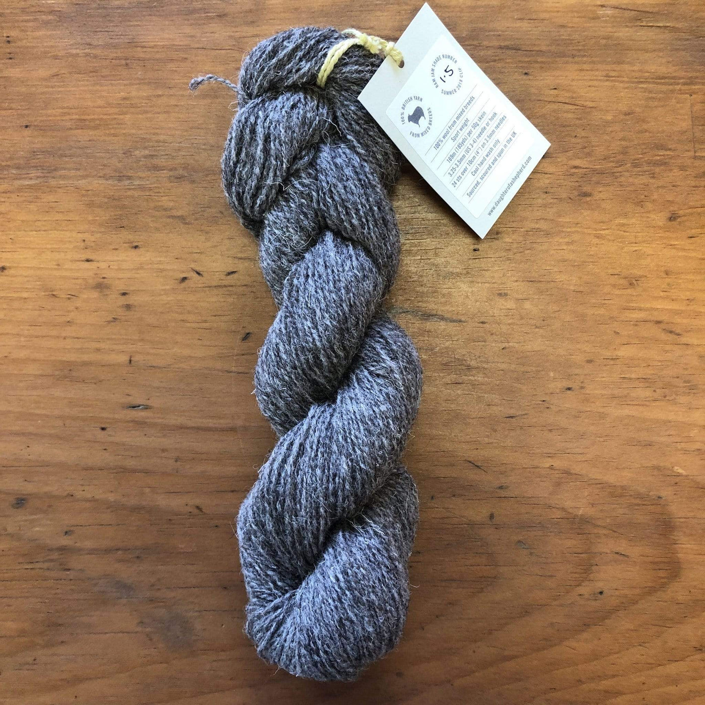 The Woolly Thistle Ram Jam Sport 2ply yarn from Daughter of a Shepherd in Inbetween Grey