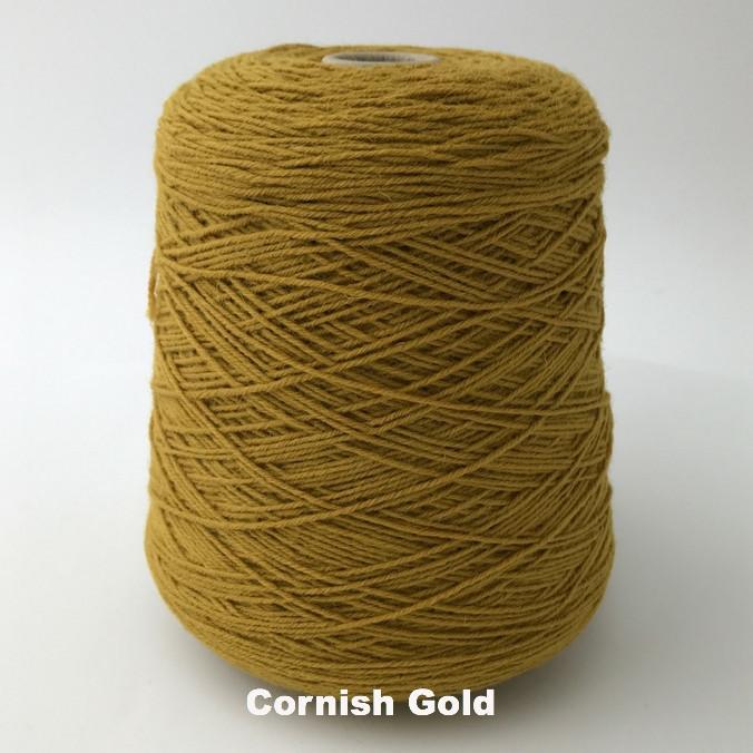 Cone of Frangipani 5-ply Guernsey Wool Yarn in colorway Cornish Gold.