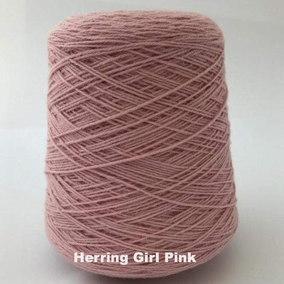 Cone of Frangipani 5-ply Guernsey Wool Yarn in colorway Herring Girl Pink.
