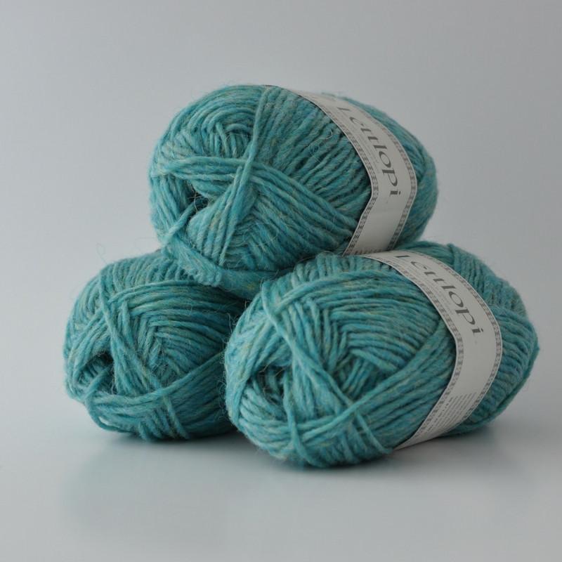 Ball of Lettlopi in colorway 1404 - glacier blue heather.