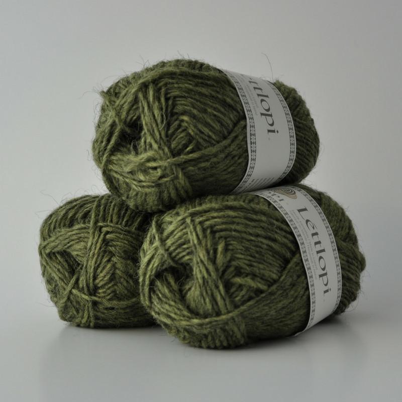 Ball of Lettlopi in colorway 9421 - celery green heather.