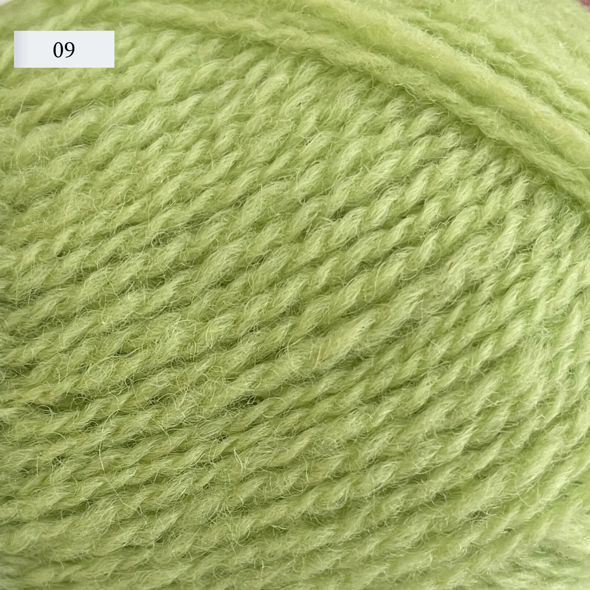 Jamieson & Smith 2ply Jumper Weight, light fingering weight yarn, in color 09, a key lime pie green