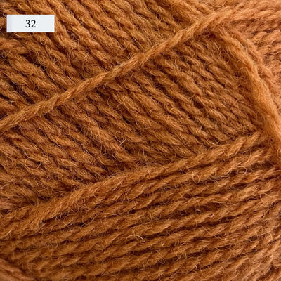 Jamieson & Smith 2ply Jumper Weight, light fingering weight yarn, in color 32, a pastel pumpkin orange