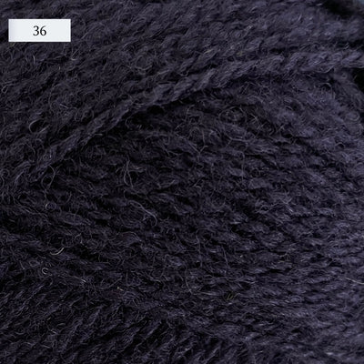 Jamieson & Smith 2ply Jumper Weight, light fingering weight yarn, in color 36, a cool solid black
