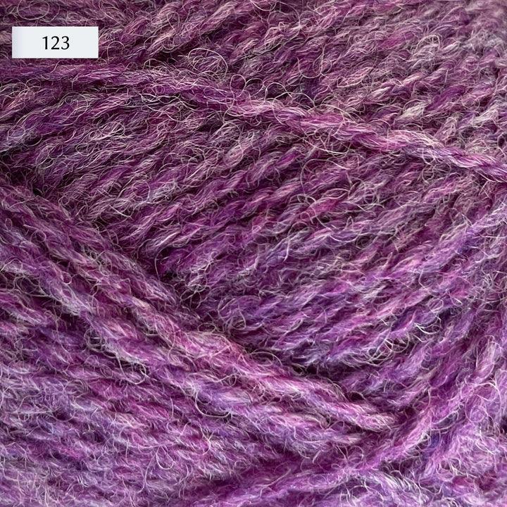 Jamieson & Smith 2ply Jumper Weight, light fingering weight yarn, in color 123, heathered royal purple