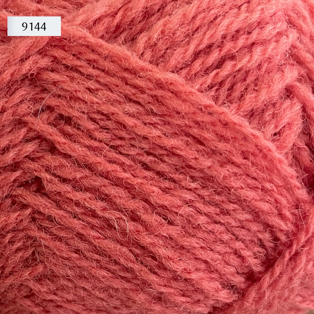Jamieson & Smith 2ply Jumper Weight, light fingering weight yarn, in color 9144, warm orange-pink