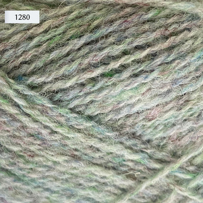 Jamieson & Smith 2ply Jumper Weight, light fingering weight yarn, in color 1280, a light heathered green-grey-tan