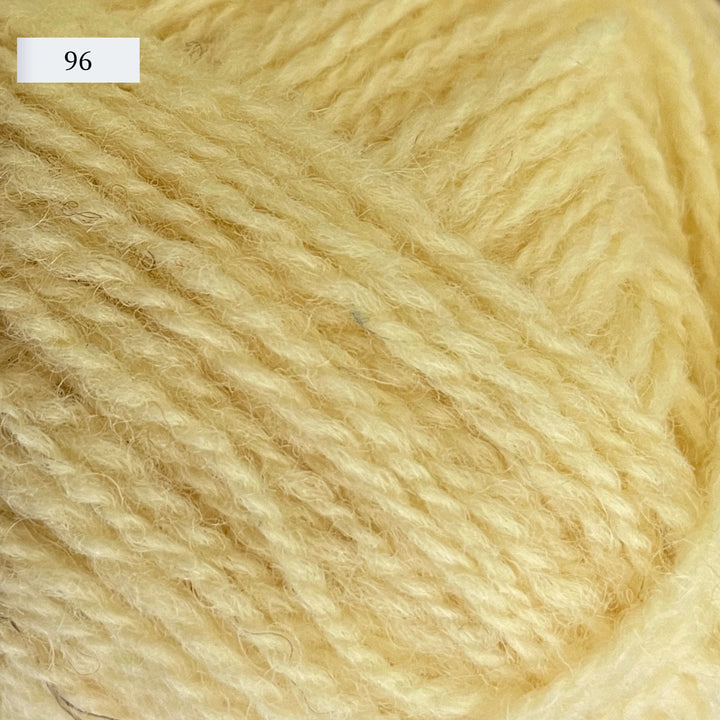 Jamieson & Smith 2ply Jumper Weight, light fingering weight yarn, in color 96, a very light lemon yellow