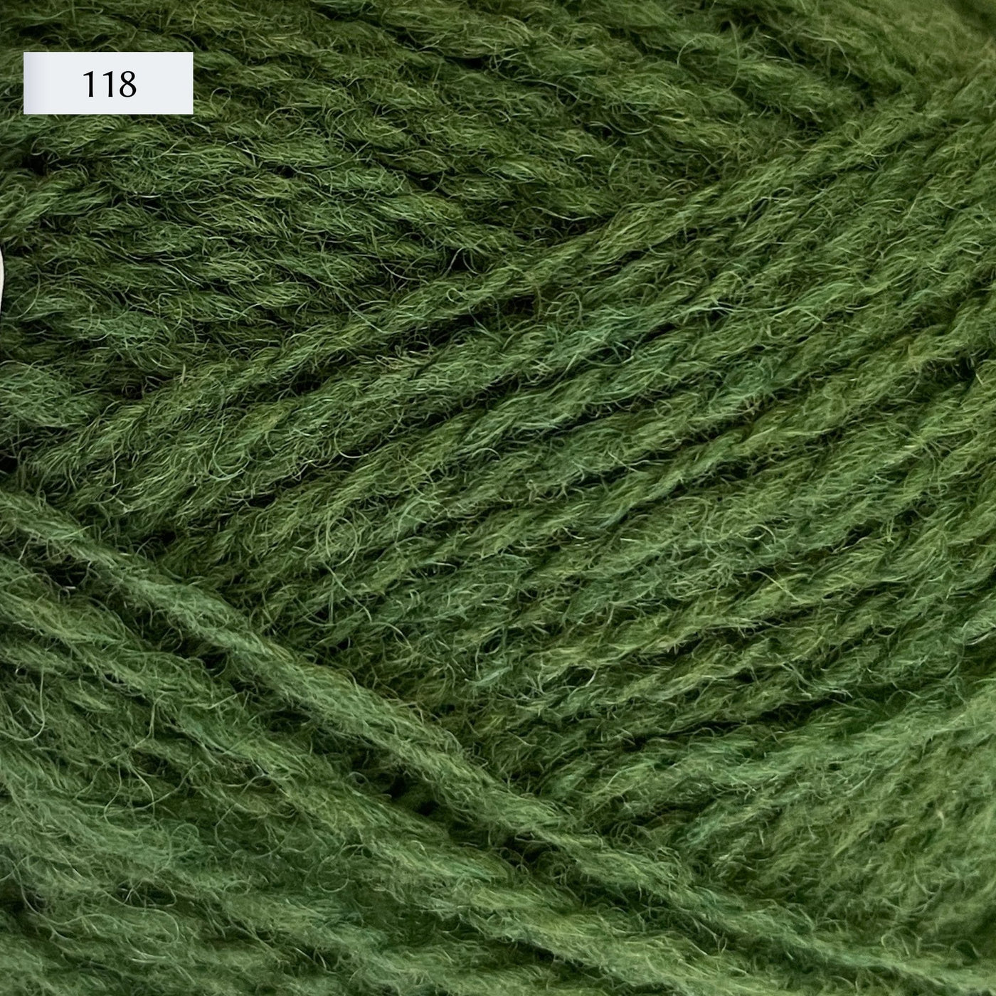 Jamieson & Smith 2ply Jumper Weight, light fingering weight yarn, in color 118, a mid-tone grass green