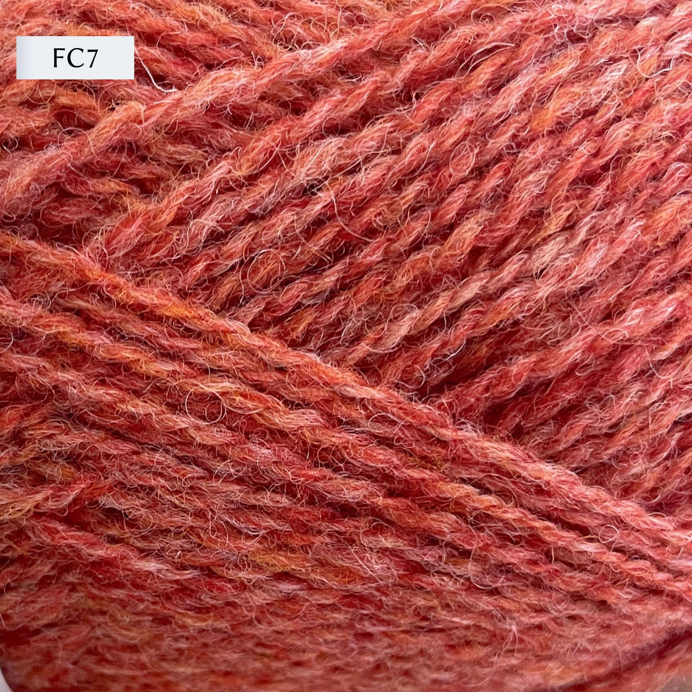 Jamieson & Smith 2ply Jumper Weight, light fingering weight yarn, in color FC7, heathered orange-red