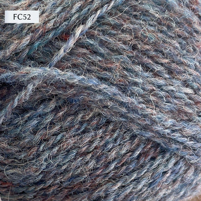 Jamieson & Smith 2ply Jumper Weight, light fingering weight yarn, in color FC52, a light heathered blue with red-tan flecks