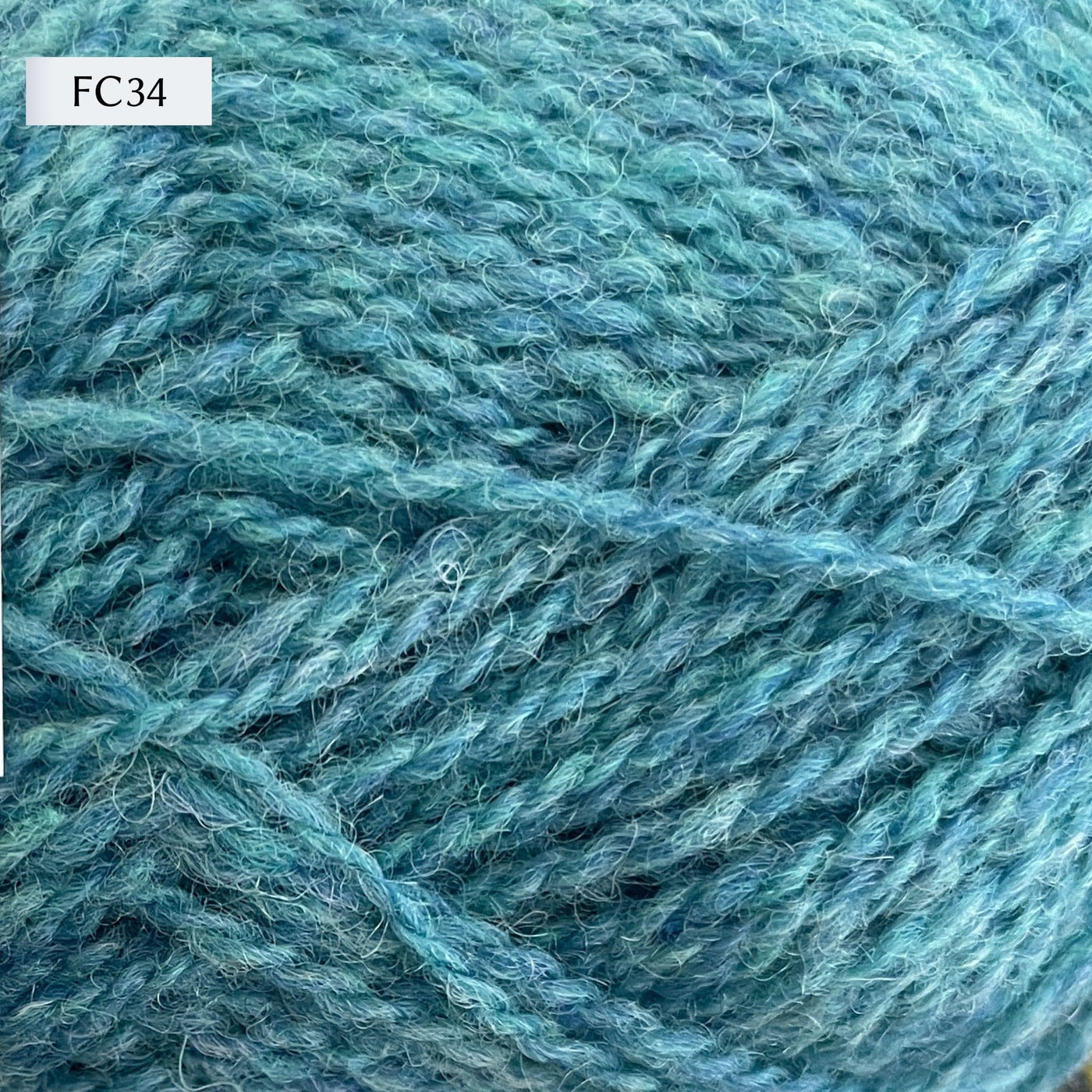 Jamieson & Smith 2ply Jumper Weight, light fingering weight yarn, in color FC34, a heathered aqua