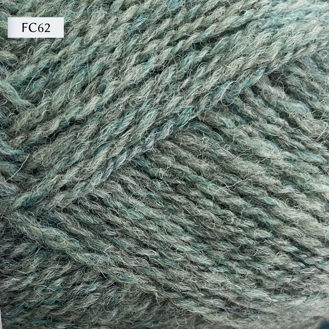 Jamieson & Smith 2ply Jumper Weight, light fingering weight yarn, in color FC62, a heathered light green-blue-grey
