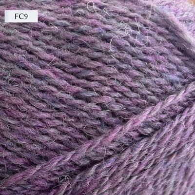 Jamieson & Smith 2ply Jumper Weight, light fingering weight yarn, in color FC9, heathered light purple with green