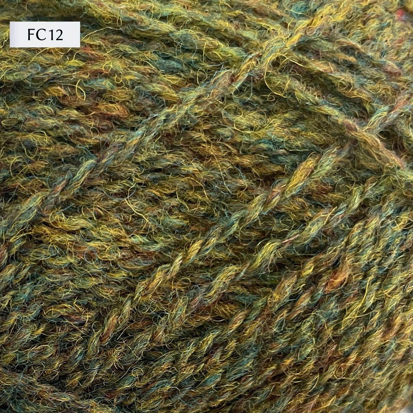Jamieson & Smith 2ply Jumper Weight, light fingering weight yarn, in color FC12, a heathered yellow-blue