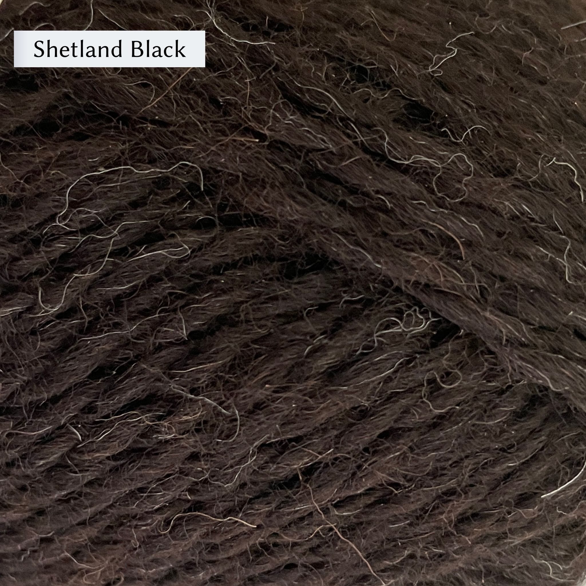 Jamieson & Smith Aran Worsted Yarn close up photo of Shetland Black Colorway which is a very dark brown color.